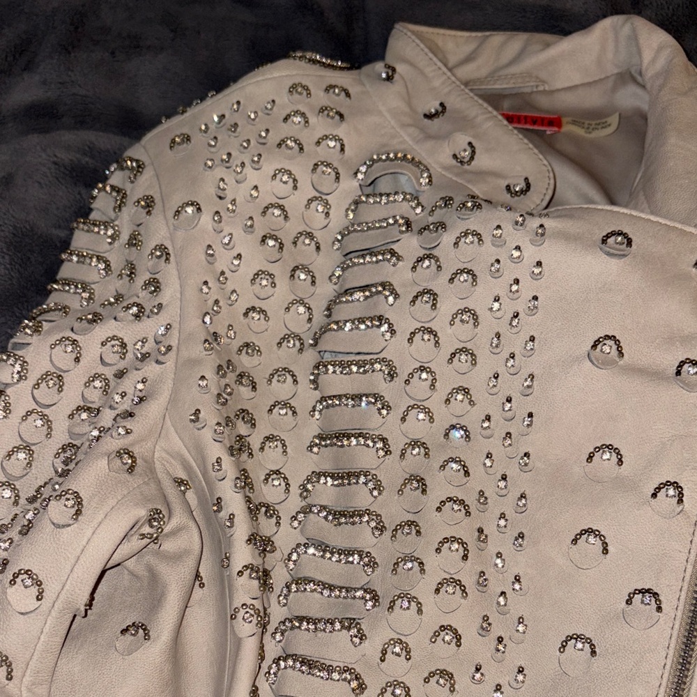 Authentic Alice + Olivia Embellished Leather Jacket - Picture 3 of 12